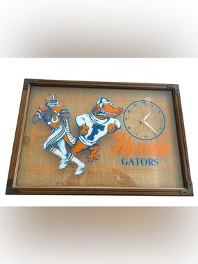 Vintage Florida Gators Wall Clock Framed Burlap Style NCAA UF Gator Man Cave